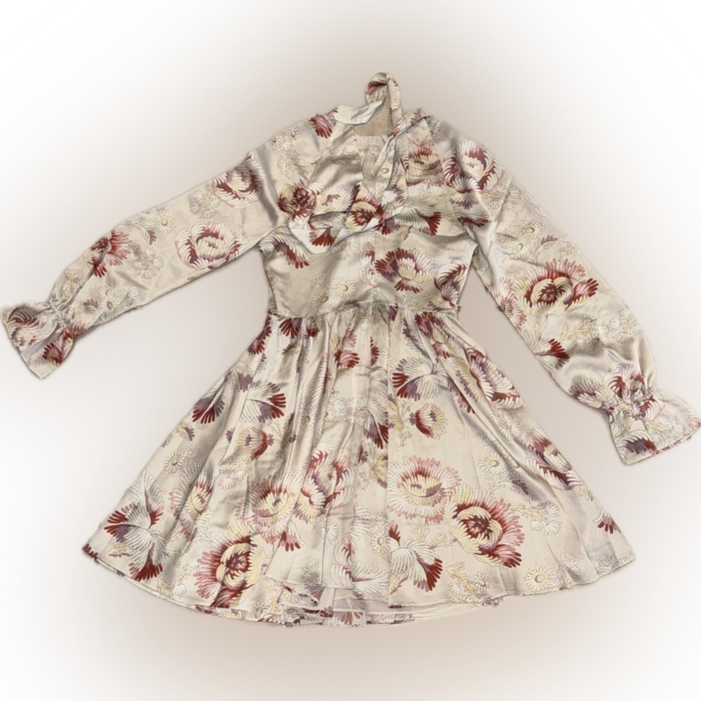 Ted Baker Dinnaa Floral high neck long sleeves Mini Dress Ivory size tb 1 US 2 - Picture 3 of 6